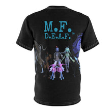 Load image into Gallery viewer, &quot;M.F. D.E.A.F.&quot;  *Nubastyle* Black TEE with White Seems Unisex AOP Cut &amp; Sew Tee
